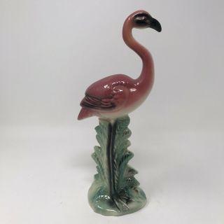 Vintage Mcm Mid Century Modern Flamingo Bird Figurine Pottery Pink 10 " Tall
