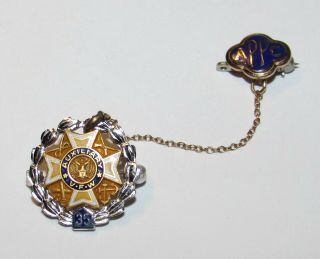 Vtg 35 Year Auxiliary Vfw 10k Gold & Sterling Silver Pin W/attached Appc Pin F