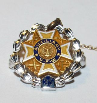 Vtg 35 Year Auxiliary VFW 10K Gold & Sterling Silver Pin W/Attached APPC Pin F 2