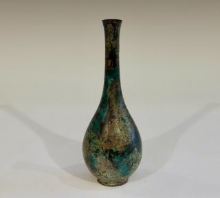 Vintage Bronze Bottle Vase Japanese Green Patinated Verdigris