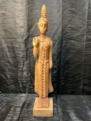 Vintage 18.  5” Wooden Hand Carved Burmese Thai Buddha Sculpture Goddess Burmese