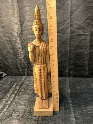 Vintage 18.  5” Wooden Hand Carved Burmese Thai Buddha Sculpture Goddess Burmese 2