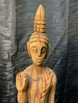 Vintage 18.  5” Wooden Hand Carved Burmese Thai Buddha Sculpture Goddess Burmese 3
