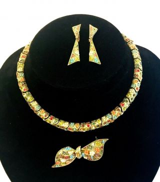 Vintage D’orlan Buried Treasure Set Collar Necklace,  Bow Brooch & Clip Earrings