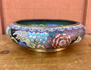 Late 19thc Chinese Cloisonné Shallow Bowl Dish Florals Signed Dated Ming Dynasty
