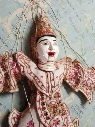 Antique Ornate Asian Hand Crafted Burmese 24 " Marionette Yoke Puppet Doll