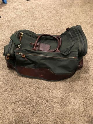 Vintage Orvis Duffle Bag Green Canvas Brown Leather Travel Battenkill