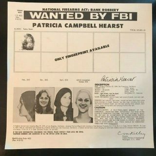 Patricia Hearst Fbi Most Wanted Poster Patty Hearst 1975