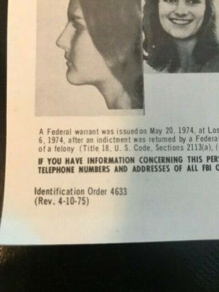 Patricia Hearst FBI Most Wanted Poster Patty Hearst 1975 3