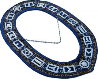 Masonic Regalia Master Mason Rhinestone Silver Chain Blue Collar Dmr - 400sbrgrs