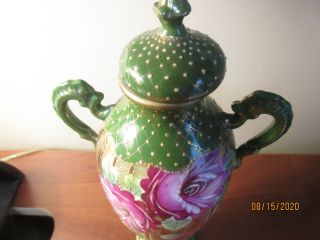 VINTAGE NIPPON BEADED EWER,  VERY EARLY MARK,  ROSES with HEAVY GOLD BEADING, 3