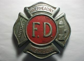 Vintage Maltese Cross Fire Dept Heavy Emblem Cast Aluminum - Riverhead York