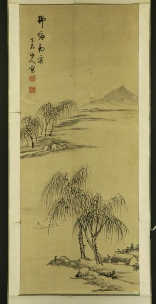 Japanese Hanging Scroll Art Painting Sansui Landscape Hine Taizan E5980