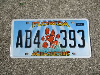 Florida Aquaculture License Plate Ab4 393