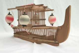 Unique Japanese Vintage Boat Shaped Cricket Cage Bamboo 2