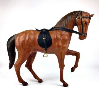 Vintage Leather Wrapped Horse Figurine Equestrian Saddle Statue Sculpture 12 "