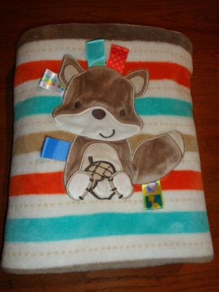 Blanket Squirrel Acorn Stripes Brown Orange Teal Tan Woodland 2014 Taggies Baby