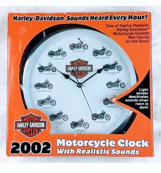Very Rare Harley Davidson 2002 Motorcycle Wall Clock W/ Realistic Sounds -
