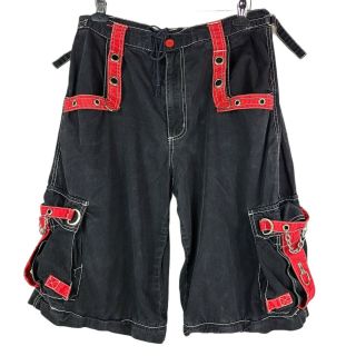 Vtg 90s Tripp Nyc Black Cargo Baggy Zip Shorts Raver Club Goth Pants Mens Large