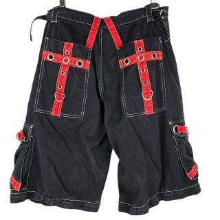 Vtg 90s TRIPP NYC Black Cargo Baggy Zip Shorts Raver Club Goth Pants Mens Large 2