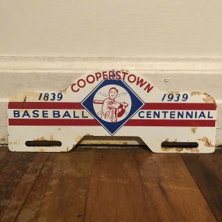 Vintage Cooperstown Baseball Centennial Metal License Plate Topper Sign
