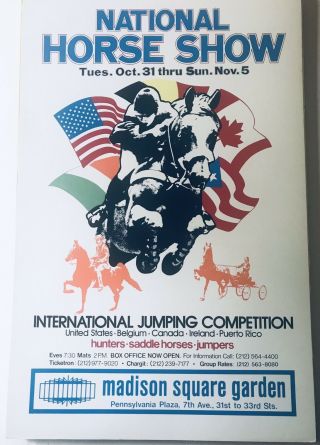 National Horse Show Madison Square Gardens Jumping Competition 1978 Window Card