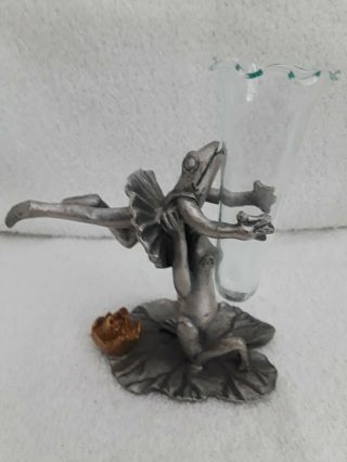Vintage 1993 SPI Pewter Collectable Dancing Ballarina Frogs With Vase SOP Marked 2