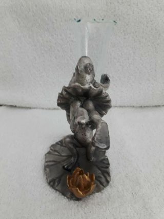 Vintage 1993 SPI Pewter Collectable Dancing Ballarina Frogs With Vase SOP Marked 3