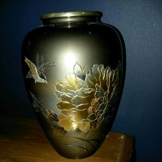 Antique Japanese Mixed Metal Vase Bronze Silver Gold 7 " Signed Chrysanthamum