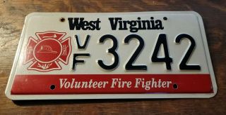 West Virginia Volunteer Firefighter License Plate Vf3242