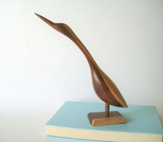 Vintage Hand - Carved Wood Bird/crane/heron Figure,  Mcm Simple Modern Design