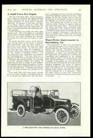 1921 Corinth Mississippi Watrous Fire Engine Photo Vintage Trade Print Article
