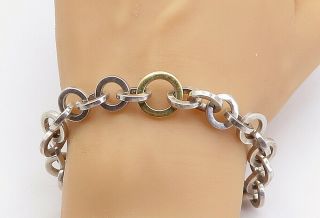 925 Sterling Silver - Vintage Two Tone Shiny Round Link Chain Bracelet - B8890