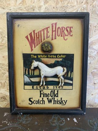 Vintage White Horse Fine Old Scotch Whisky Wooden Pub Sign