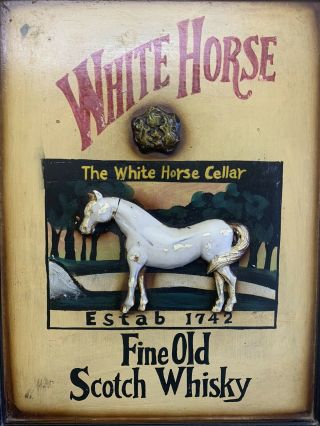 Vintage White Horse Fine Old Scotch Whisky Wooden Pub Sign 2
