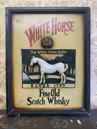Vintage White Horse Fine Old Scotch Whisky Wooden Pub Sign 3