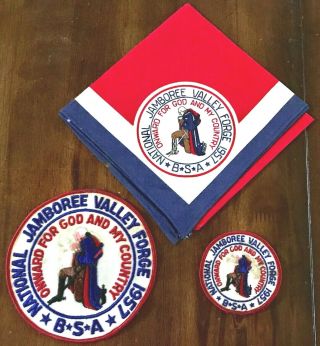 1957 Bsa National Jamboree Valley Forge Neckerchief Patches Onward 4 God Country