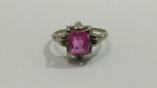 Vintage 10k White Gold Pink Stone Ring Size 7 - 2.  6g 2