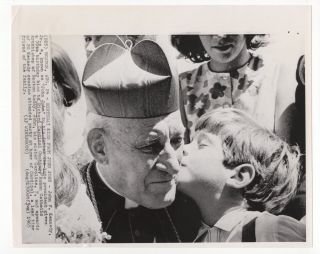 John F.  Kennedy Jr.  With Cardinal Cushing - Vintage Wire Service Photograph