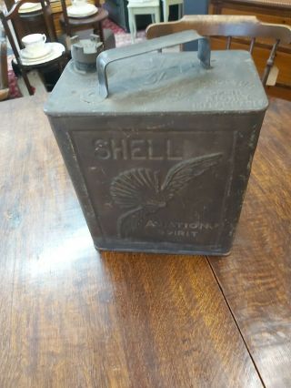 Vintage Shell Aviation Spirit Fuel Can With Shell Brass Cap