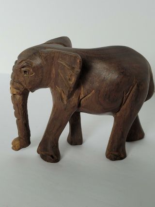 Wooden Elephant Figure Sculpture Carved Dark Brown Wood African