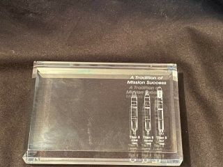 Vintage Martin Marrieta Employee Gift Etched Acrylic Titan Missile Paperweight