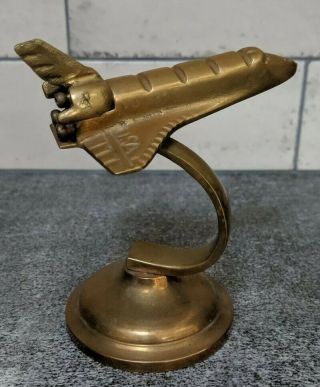 Vtg Space Shuttle Brass Desk Paperweight Statue Nasa Art Aerospace Rocket Ship