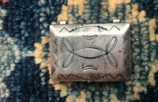Vintage Fred Harvey Era Navajo Indian Sterling Silver Stamped Pill Box