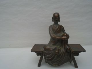 Fabulous Chinese Bronze Buddha Seated On Altar Bench Unusual Buddha Deity