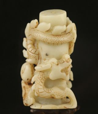Old China Natural Hetian White Jade Hand - Carved Statue Of Dragon