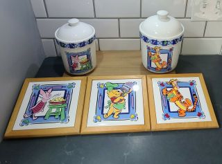 Disney Winnie The Pooh Friends Treasure Craft Ceramic Canisters And Trivets