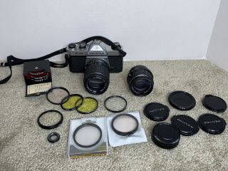 Vintage Asahi Pentax K1000 35mm Camera,  1:1.  4 50mm Lens,  M 1:3.  5 135mm,  Filters