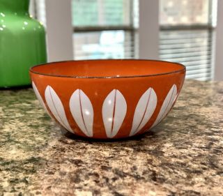 Vintage Cathrineholm 4” Orange W/ White Lotus Enamel Bowl Near