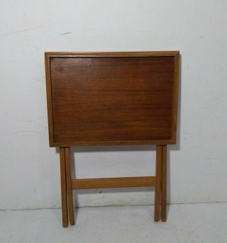 Vintage 1x DOLPHIN Teak Wood Folding TV Tray Table Mid Century Modern 3